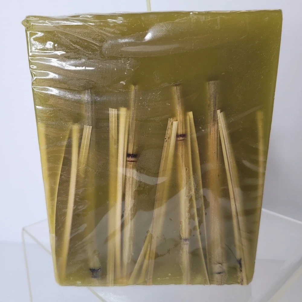 Crate & Barrel Bamboo Pillar Candle Green 5